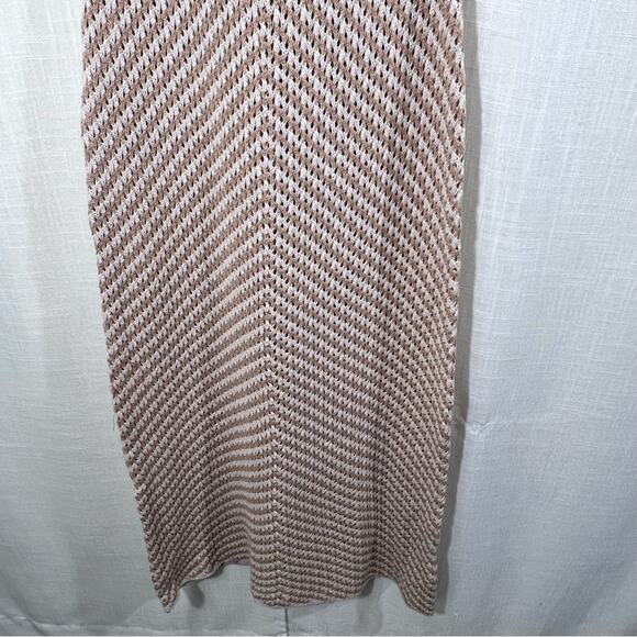 House Of Harlow 1960 NWT Chevron Crochet Knit Ivory Khaki Maxi Dress Size M - Picture 7 of 12